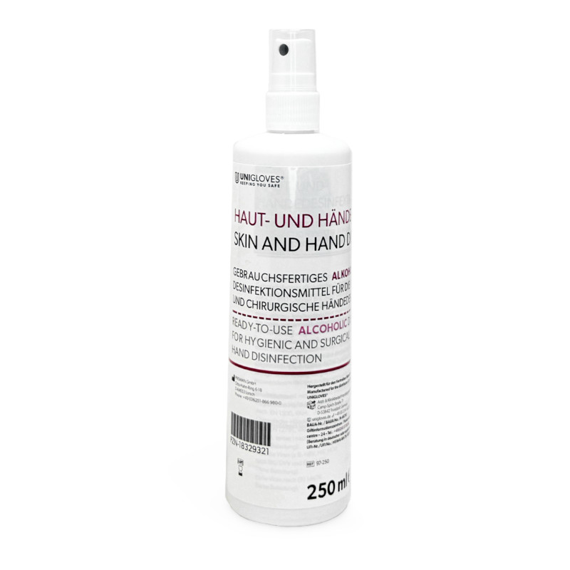 Unigloves skin and hand disinfection 250 ml spray bottle