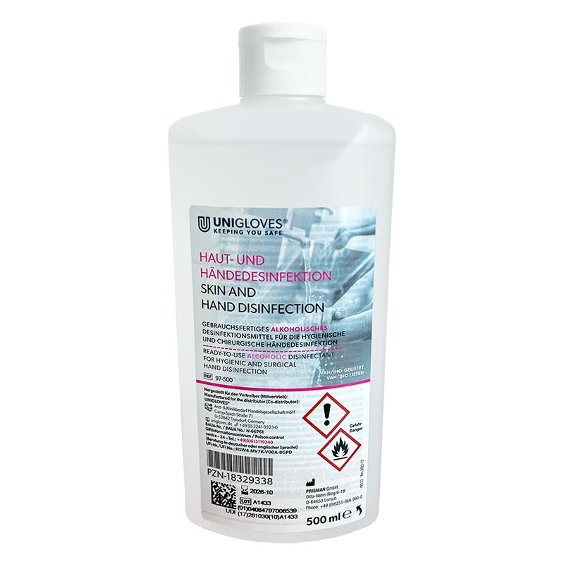 Unigloves skin and hand disinfectant 500 ml bottle